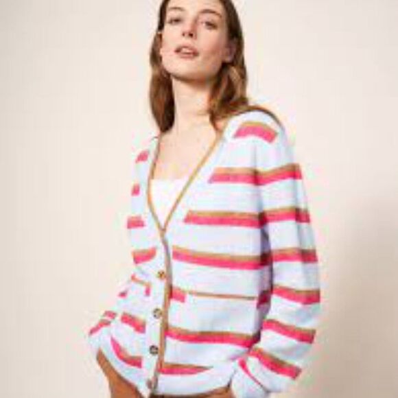 White Stuff Jamie Oversize Striped Cardigan With Pockets - UK 10 / US 6 - S/M - Picture 1 of 16